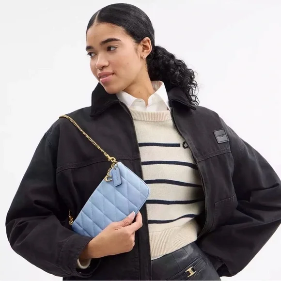 Coach Pouch Bag with Pillow Quilting in Brass/Bluebell Nappa Leather NWT - Picture 13 of 13